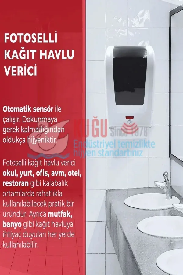 KGF-F047 Beyaz Renk FOTOSELLİ Elektrikli ve Pilli 21 cm KAĞIT HAVLU VERİCİ - Görsel 2