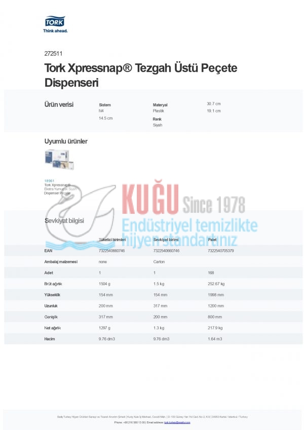 KT-272511 Tork Xpressnap® Siyah N4 Sistem Tezgah Üstü Peçete Dispenseri - Görsel 8