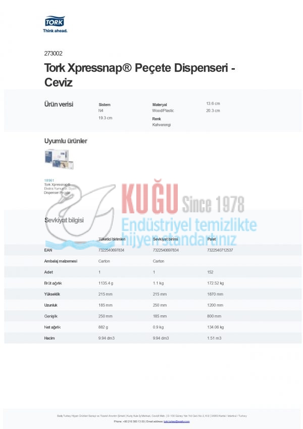KT-273002 Tork Xpressnap® Ahşap Ceviz Peçete Dispenseri - Görsel 6