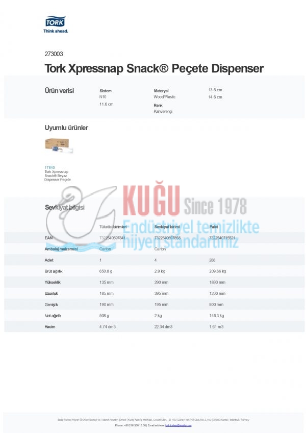 KT-273003 Tork Xpressnap Snack® Ahşap N10 Sistem Peçete Dispenseri - Görsel 6