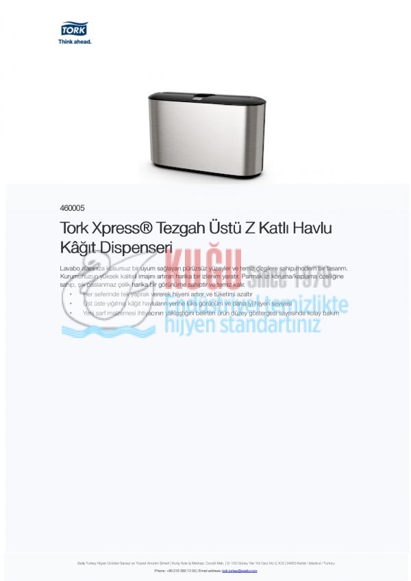 KT-460005 Tork Xpress® H2 Sistem Paslanmaz Çelik Metal Masa Üstü Z Katlı Havlu Kâğıt Dispenseri - Görsel 9