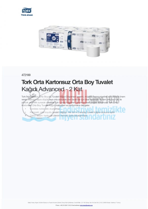 KT-472199 Tork Orta Kartonsuz Orta Boy Tuvalet Kağıdı Advanced - 2 Kat - Görsel 4