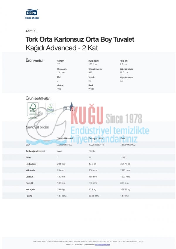 KT-472199 Tork Orta Kartonsuz Orta Boy Tuvalet Kağıdı Advanced - 2 Kat - Görsel 5