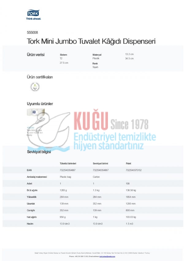 KT-555008 Tork Siyah T2 Sistem Mini Jumbo WC Tuvalet Kâğıdı Dispenseri - Görsel 11