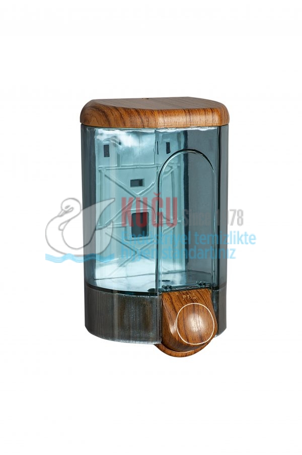 KGB-19334 Şeffaf Ahşap 1100 ML İç Hacimli Sıvı Sabun ve Dezenfektan Dispenseri Banyo ve Mutfak Sabunluk Aparatı