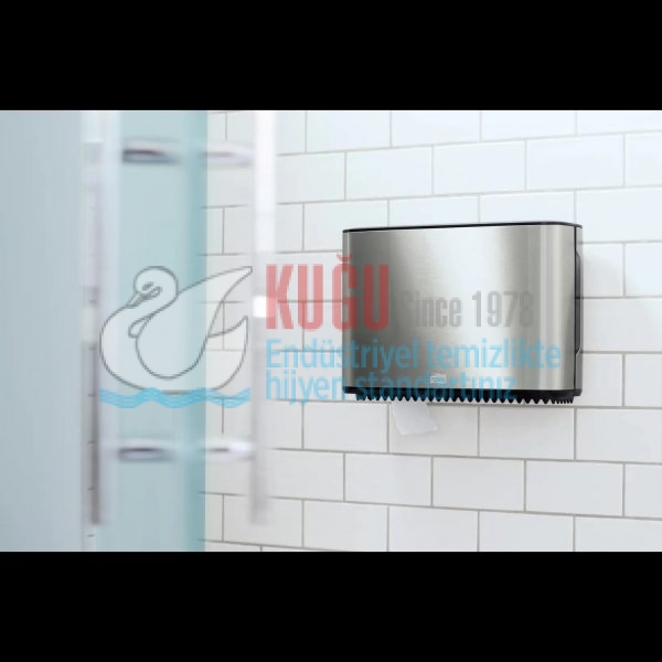 KT-460006 Tork T2 Sistem Paslanmaz Çelik Metal Mini Jumbo Yedek Bekletmeli Tuvalet Kâğıdı Dispenseri - Görsel 5