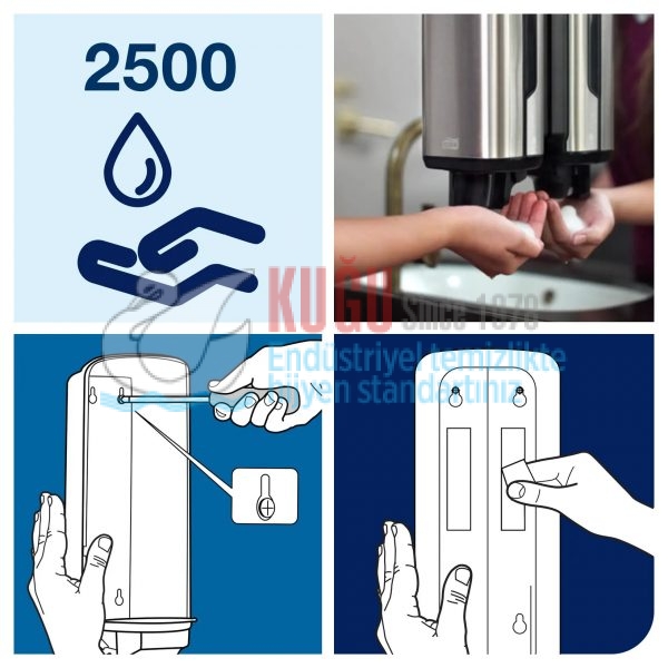 KT-460010 Tork Paslanmaz Çelik Metal 1 Litre Hacimli S4 Sistem Köpük Sabun ve Cilt Bakım Dispenseri - Görsel 6