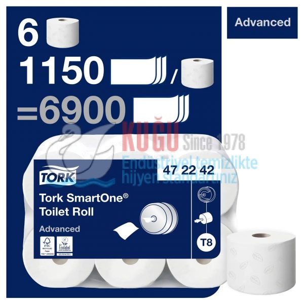 KT-472242 Tork SmartOne® Maxi Cimri İçten Çekmeli 2 Katlı Gelişmiş T8 BEYAZ - 207 Metrelik 6 Rulo WC Tuvalet Kâğıdı - Görsel 2