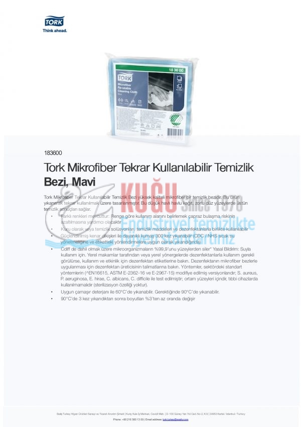 KT-183600 Tork Mavi Renk Mikrofiber Tekrar Kullanılabilir Temizlik Bezi (1 Paket 6 Adet-Koli İçi 8 Paket) - Görsel 3