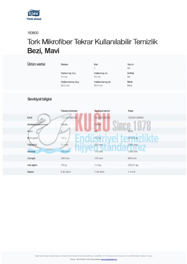 KT-183600 Tork Mavi Renk Mikrofiber Tekrar Kullanılabilir Temizlik Bezi (1 Paket 6 Adet-Koli İçi 8 Paket) - Görsel 4