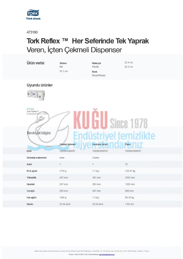 KT-473190 Tork Reflex™ Her Seferinde Tek Yaprak Veren, İçten Çekmeli Dispenser - Görsel 6