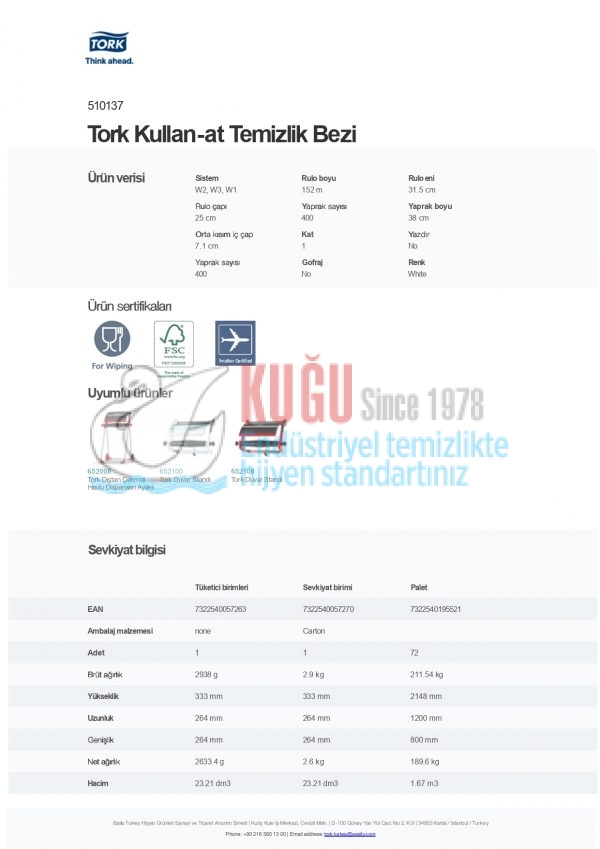 KT-510137 Tork W1 Sistem Kullan-at Temizlik Bezi 400 Yaprak (1 Rulo 152 Metre-Koli İçi 1 Rulo) - Görsel 8