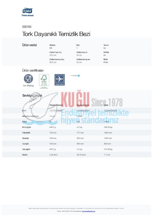 KT-530150 Tork Beyaz Dayanıklı Temizlik Bezi - Görsel 5