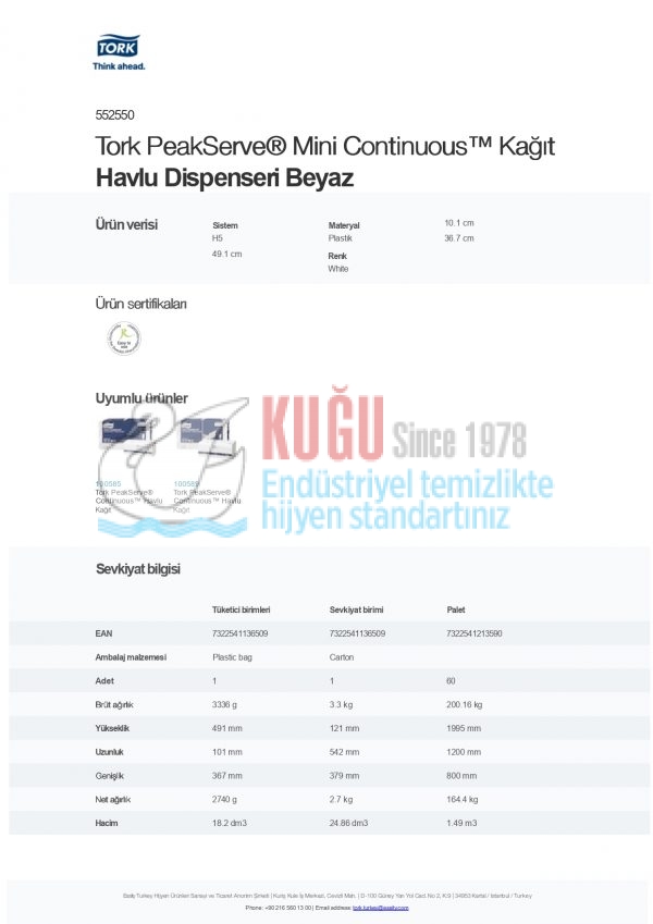KT-552550 Tork PeakServe® H5 Sistem Mini Continuous™ Kağıt Havlu Dispenseri Beyaz - Görsel 12