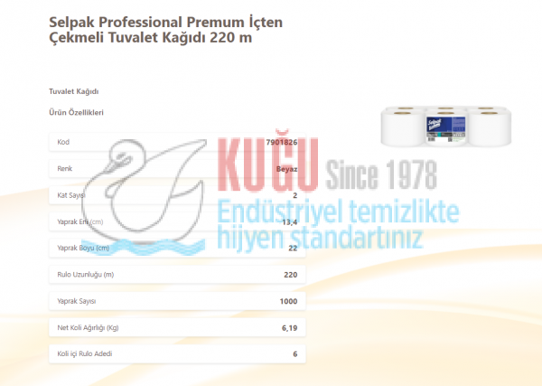KGE-7901826 Selpak Professional 220 Mt 6'lı Maksi İçten Çekmeli Cimri Tuvalet Kağıdı - Görsel 2
