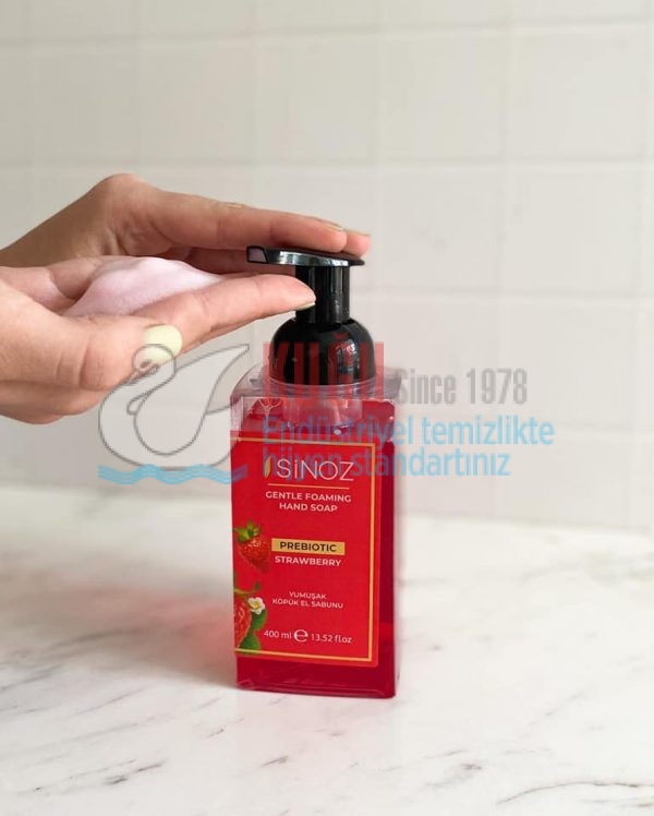 SNZ-ST8173C Sinoz 400 ML Strawberry Prebiyotik Etkili Doğal Dağ Çileği Kokulu Yumuşak Köpük Pompalı El Sabunu