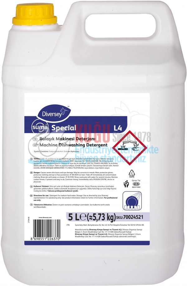 70024521 DİVERSEY SUMA SPECIAL L4 5L BULAŞIK MAKİNASI DETERJANI
