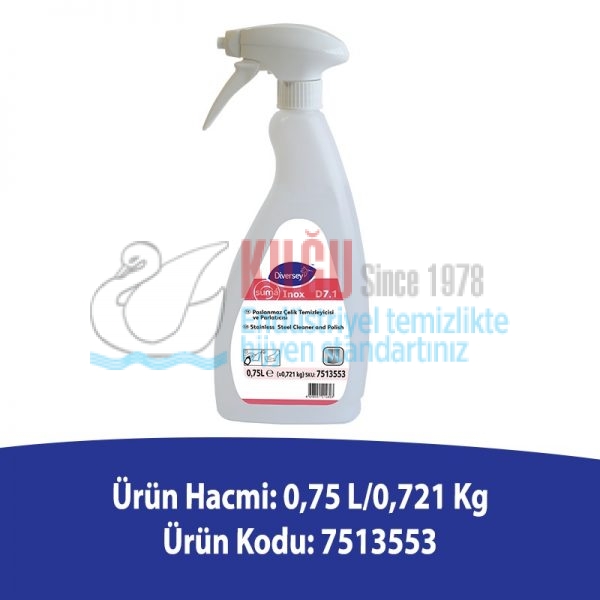 7513553 Diversey Suma Inox D7.1 Paslanmaz Çelik Temizleyici ve Parlatıcı 0.75 L - Görsel 2