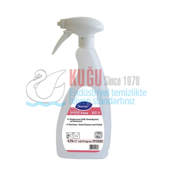 7513553 Diversey Suma Inox D7.1 Paslanmaz Çelik Temizleyici ve Parlatıcı 0.75 L - Görsel 3