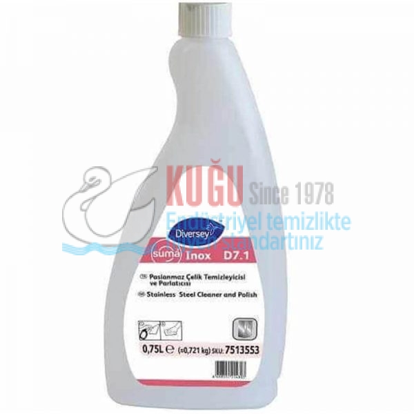 7513553 Diversey Suma Inox D7.1 Paslanmaz Çelik Temizleyici ve Parlatıcı 0.75 L - Görsel 6