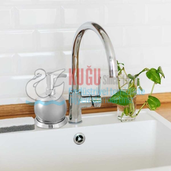 KGF-202381 304 S.S. Paslanmaz Çelik Set Üstü Oval Sıvı Sabunluk 250 Ml - Görsel 4