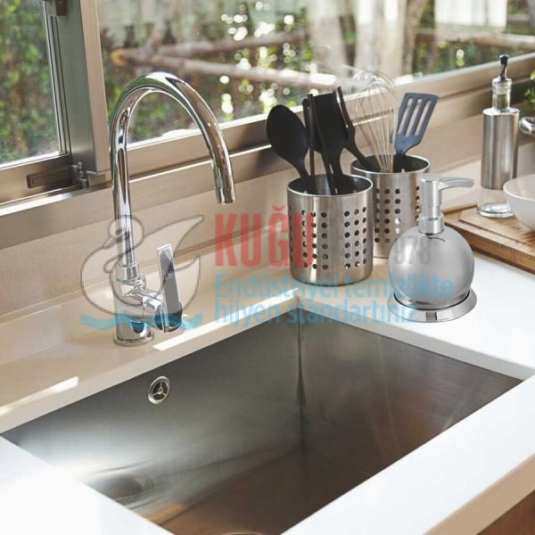 KGF-202381 304 S.S. Paslanmaz Çelik Set Üstü Oval Sıvı Sabunluk 250 Ml - Görsel 3