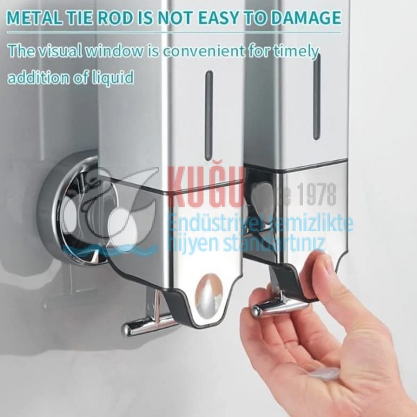 8053-K 500ml T Çekmeli Alt Kısım 304 Kalite Paslanmaz Çelik Kare Abs Sert Plastik Kare Gövdeli Sıvı Sabunluk Duş Jeli, Şampuan, Dezenfektan Verici - Görsel 3