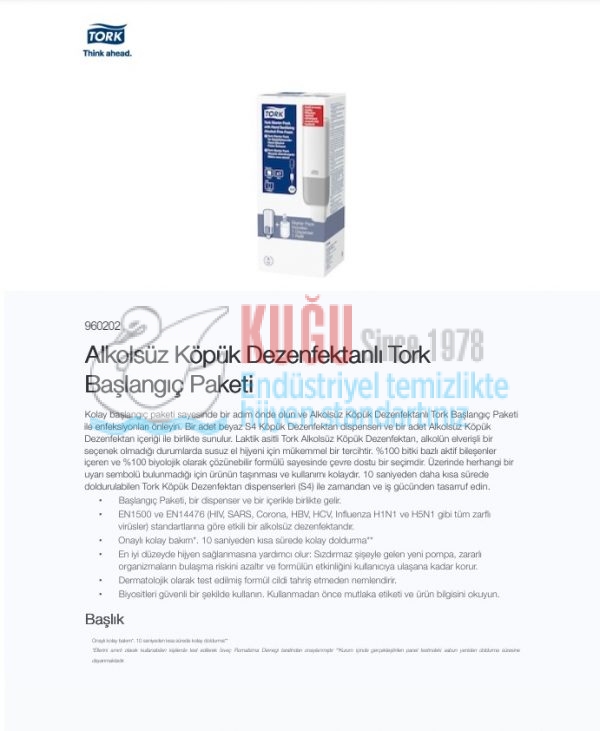 KT-960202 Alkolsüz Köpük Dezenfektanlı Tork Başlangıç Paketi (1 Adet Yedek Refil ve Aparat) - Görsel 5