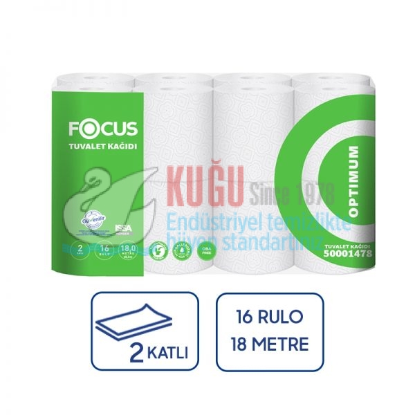 50001478 Focus Optimum Çift Katlı Tuvalet Kağıdı Çift Katlı 150 Yaprak 18 Metre (1 Paket 16 Adet-1 Koli 3 Paket) 3 Kg