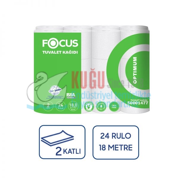 50001477 Focus Optimum Çift Katlı 18 Metre Tuvalet Kağıdı (1 Paket 24'lü-Koli İçi 3 Paket) 4 Kg