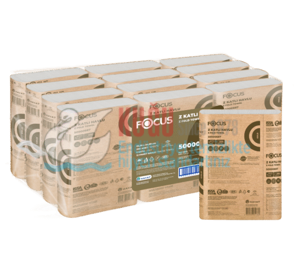 50005591 Focus Gold Z Katlı Çift Kat 22.5 x 24 Cm Kağıt Havlu (1 Paket 200 Adet- Koli İçi 12 Paket) 6,18 kg - Görsel 1