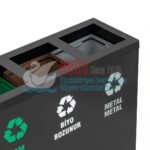 9500-P Beş Bölmeli Siyah Renk Metal İç Kovalı Atık Pil Kutusu Hazneli Elektrostatik Toz Fırın Boyalı  Geri Dönüşüm Sıfır Atık Çöp Kovası - Görsel 2