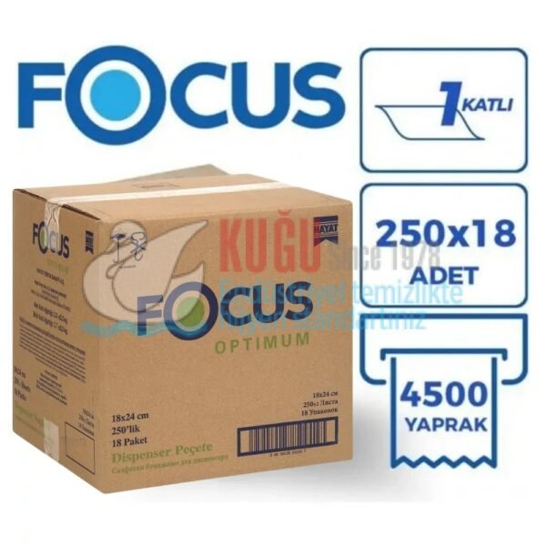 50002668 Focus Optimum Tek Katlı Dispenser Peçete 18 x 24 cm (1 Paket 250 Adet-Koli İçi 18 Paket) 3,3 Kg - Görsel 3