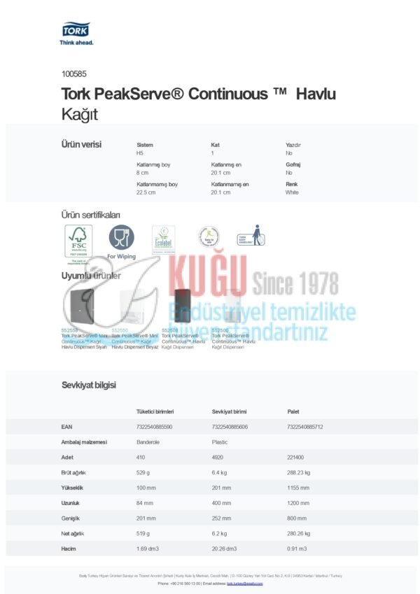 KT-100585 Tork PeakServe® Sürekli El Havlusu H5 Beyaz - (1 Paket 410 Adet-Koli İçi 12 Paket) - Görsel 16
