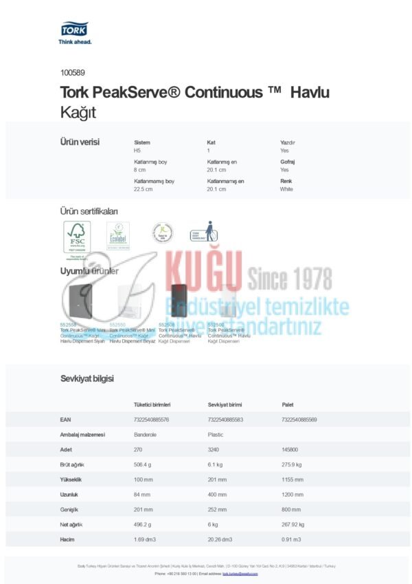 KT-100589 Tork H5 Sistem PeakServe® Continuous™ Havlu Kağıt (1 Paket 270 Adet-Koli İçi 12 Paket) - Görsel 5