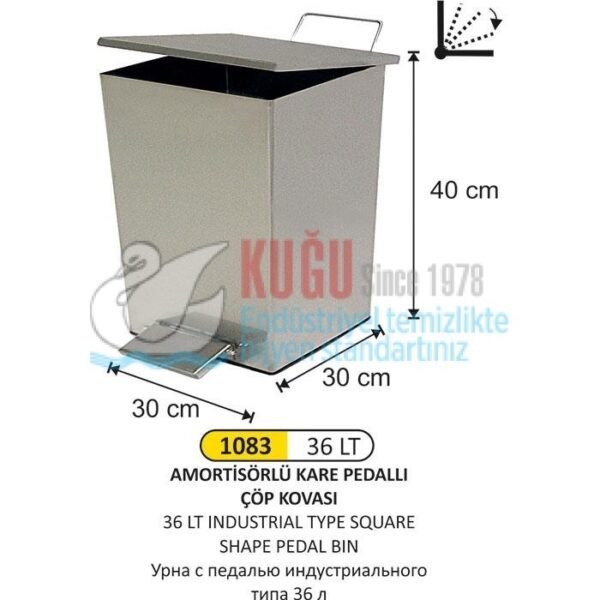 1083 36 LT AMORTİSÖRLÜ KARE KAPAKLI ÇÖP KOVASI - Görsel 1