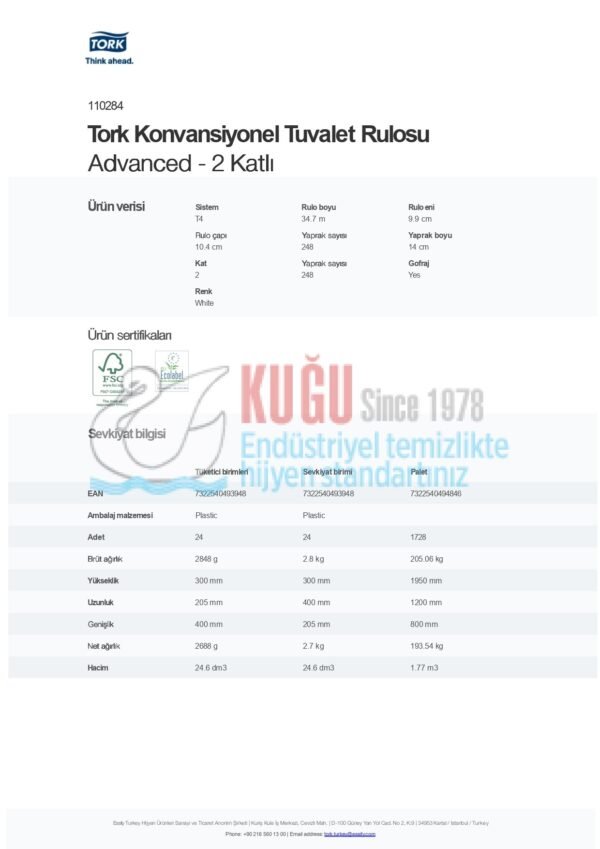 KT-110284 Tork T4 Sistem Konvansiyonel 2 Katlı Tuvalet Rulosu Advanced (1 Rulo 248 Yaprak-Koli İçi 24 Rulo) - Görsel 3
