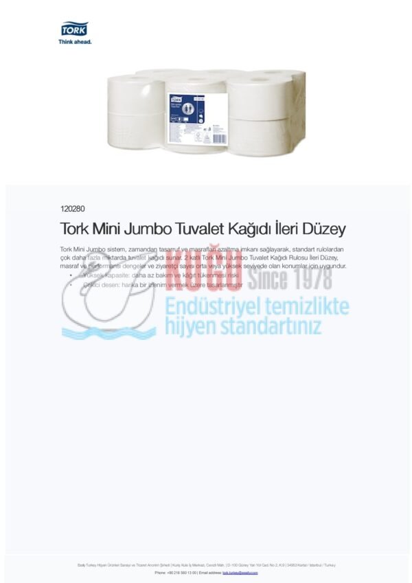 KT-120280 Tork Mini Jumbo Tuvalet Kağıdı 2 Katlı Gelişmiş T2 Beyaz (1 Rulo 170 Metre-Koli İçi 12 Rulo) - Görsel 9