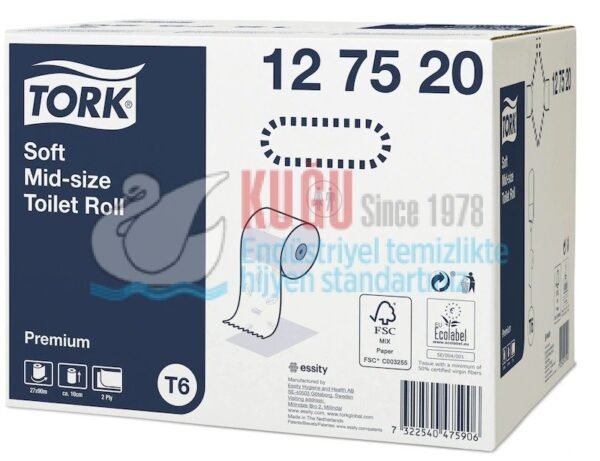 KT-127520 Tork Çift Rulo Premium Orta Boy WC Tuvalet Kağıdı 2 Katlı Gelişmiş T6 Beyaz - (1 Rulo 90 Metre-Koli İçi 27 Rulo) - Görsel 5
