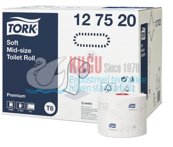 KT-127520 Tork Çift Rulo Premium Orta Boy WC Tuvalet Kağıdı 2 Katlı Gelişmiş T6 Beyaz - (1 Rulo 90 Metre-Koli İçi 27 Rulo) - Görsel 6