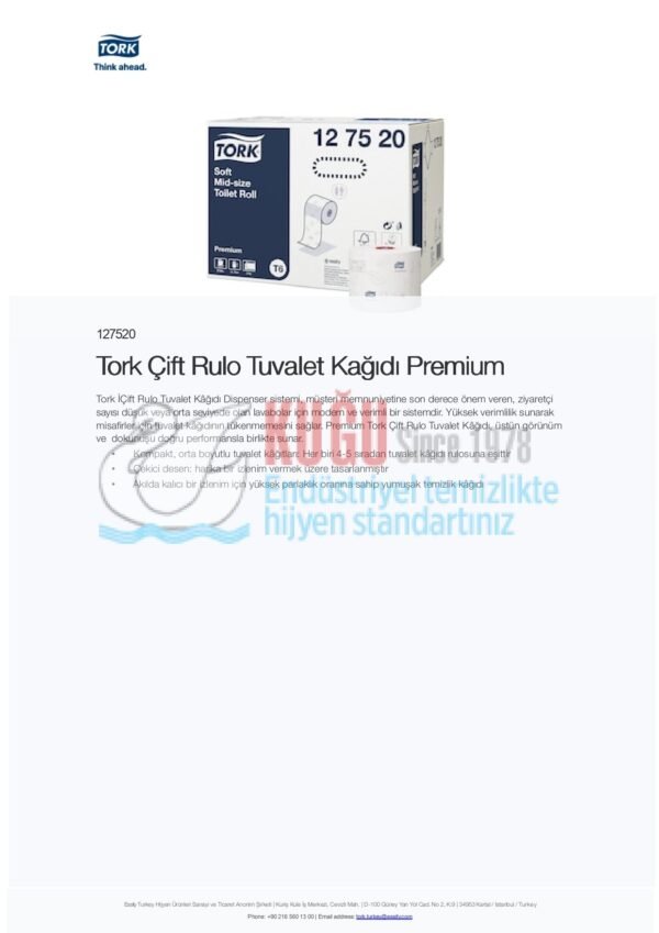KT-127520 Tork Çift Rulo Premium Orta Boy WC Tuvalet Kağıdı 2 Katlı Gelişmiş T6 Beyaz - (1 Rulo 90 Metre-Koli İçi 27 Rulo) - Görsel 11