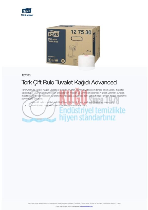 KT-127530 Tork Çift Rulo Orta Boy WC Tuvalet  Kağıdı 2 Katlı Gelişmiş T6 Beyaz - (1 Rulo 100 Metre-Koli İçi 27 Rulo) - Görsel 8