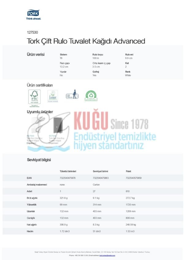 KT-127530 Tork Çift Rulo Orta Boy WC Tuvalet  Kağıdı 2 Katlı Gelişmiş T6 Beyaz - (1 Rulo 100 Metre-Koli İçi 27 Rulo) - Görsel 9