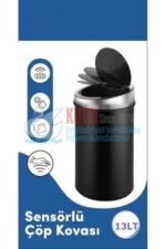 5328 13 LT SİYAH RENK ÇELİK PİLLİ VE SARJ EDİLEBİLİNİR BATARYALI SENSÖRLÜ MUTFAK VE BANYO ÇÖP KOVASI