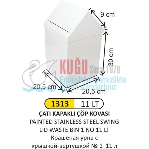 1313 11 LT ÇATI KAPAKLI BOYALI ÇÖP KOVASI - Görsel 1