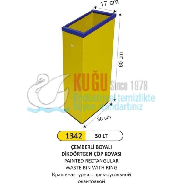 1342 30 LT ÇEMBERLİ BOYALI DİKDÖRTGEN ÇÖP KOVASI - Görsel 1