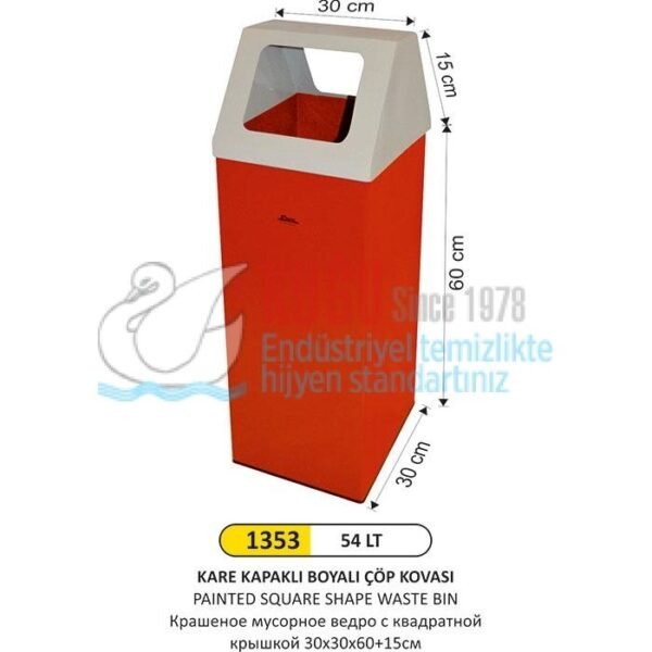 1353 54 LT KARE KAPAKLI BOYALI ÇÖP KOVASI - Görsel 1