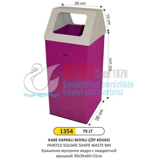 1354 79 LT KARE KAPAKLI BOYALI ÇÖP KOVASI - Görsel 1