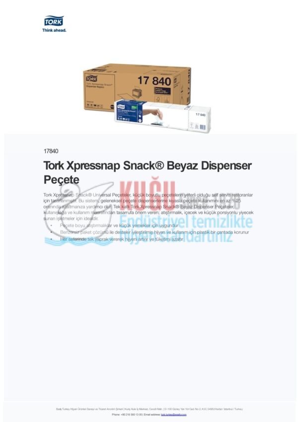 KT-17840 Tork N10 Sistem Xpressnap Snack® Beyaz Dispenser Peçete (1 Paket 225 Adet-Koli İçi 40 Paket) - Görsel 9