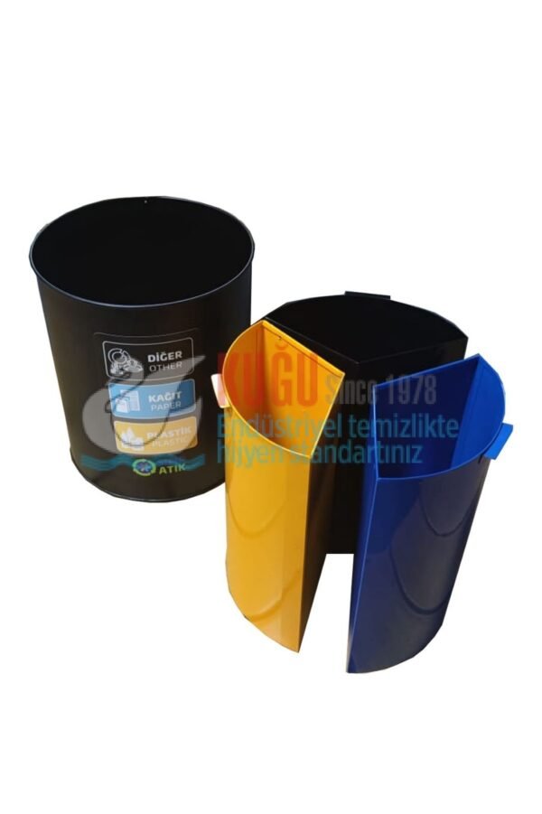 KGSM-30222-3 Üç Bölmeli Galvaniz Üzeri Elektrostatik Toz Fırın Boyalı Metal İç Kovalı Geri Dönüşüm Çöp Atık Ünitesi - Görsel 2